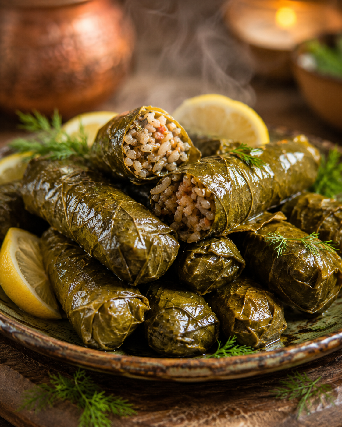 Stuffed Vine Leaves + Cooking Broth